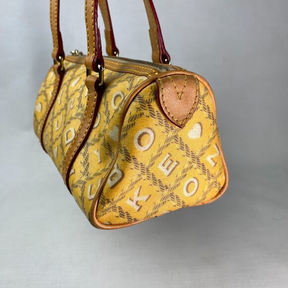 DOONEY & BOURKE YELLOW LOGO PRINT Leather Shoulder BAG! Tassel Small Pink Purse - Picture 6 of 14